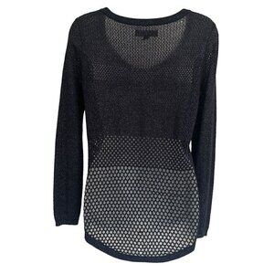 Rock and Republic Metallic Black Purple Mesh Open Knit Top Disco Rave Medium